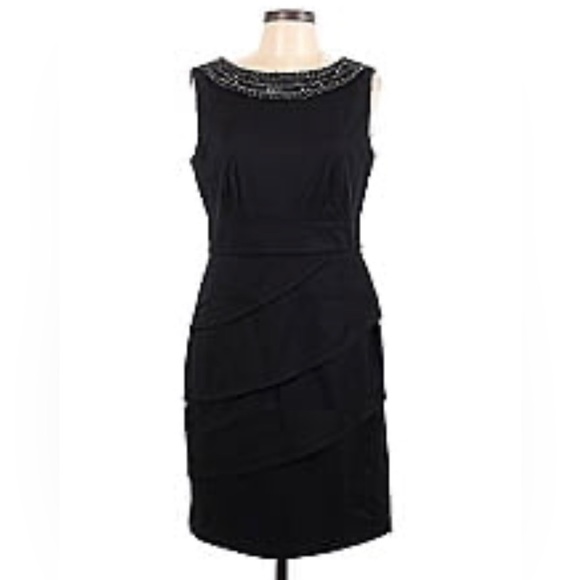 connected apparel Dresses & Skirts - Connected apparel  Black Sheath Dress size 12  Tiered Jeweled Neckline Sheath